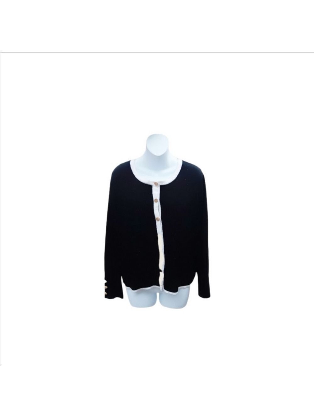 Retrology Cardigan Sweater Black with Ivory Trim Size XL